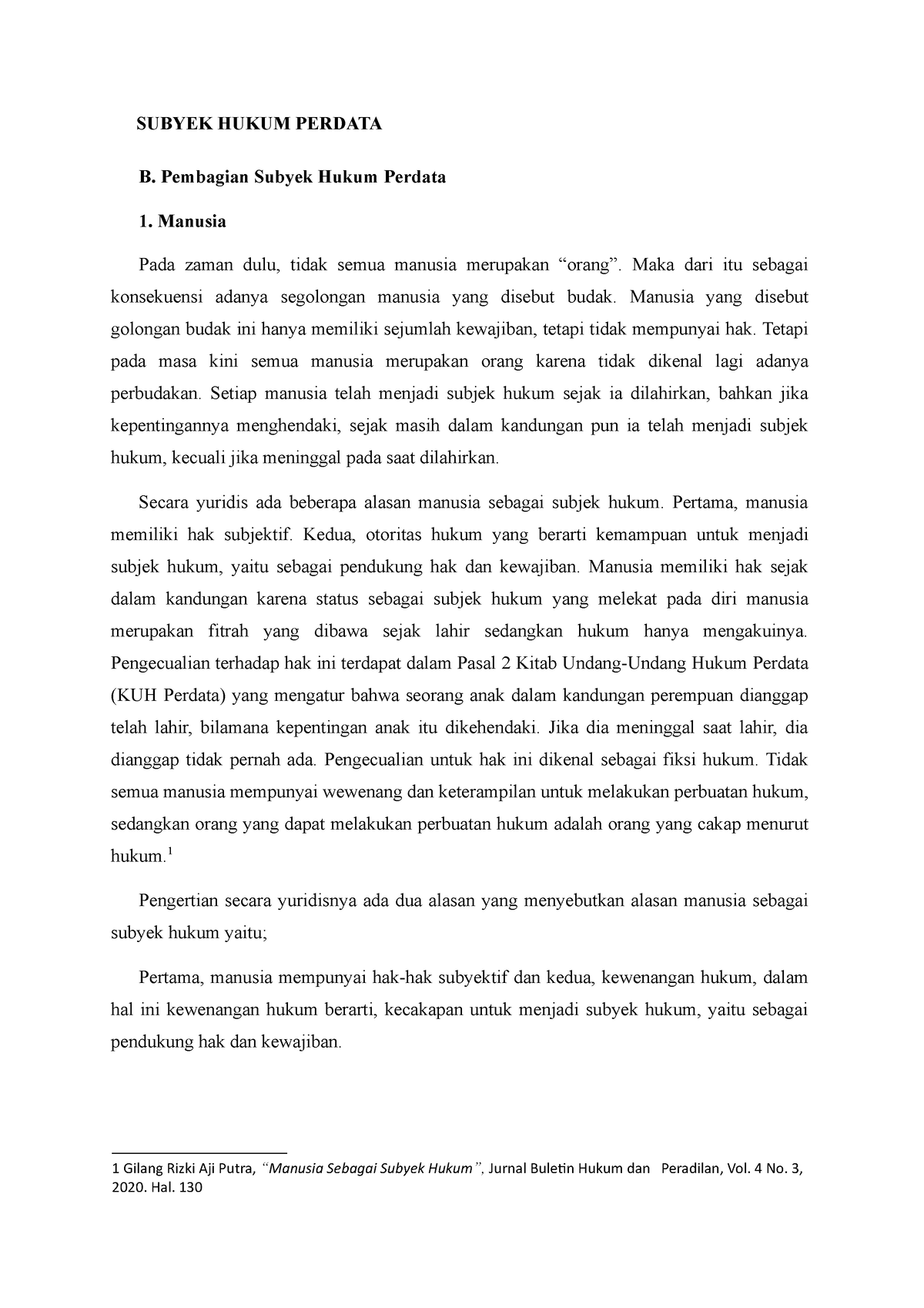 I Hukum Perdata - SUBYEK HUKUM PERDATA B. Pembagian Subyek Hukum ...