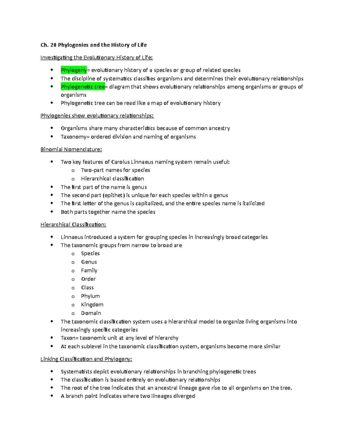 Ch20 Notes Ch 20 Phylogenies And The History Of Life Investigating The Evolutionary History 2625