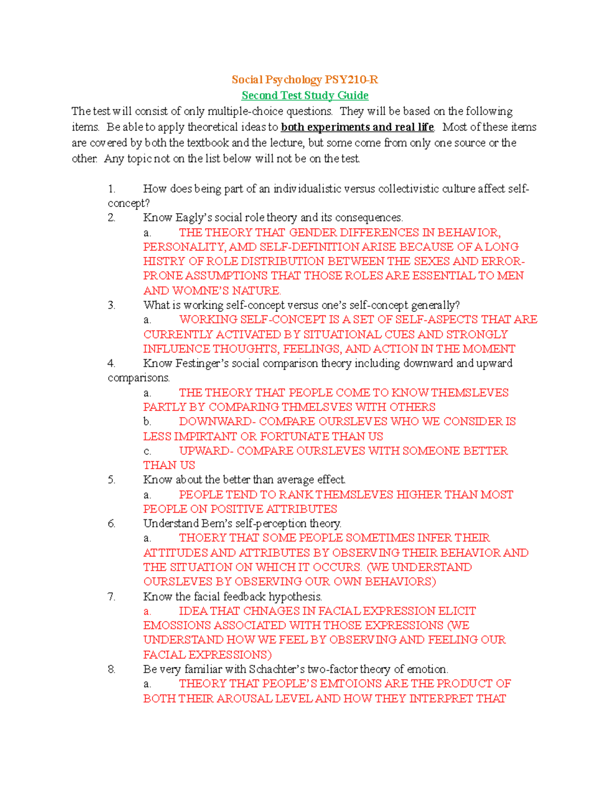 Social Psych Exam2 Study Guide - Social Psychology PSY210-R Second Test ...