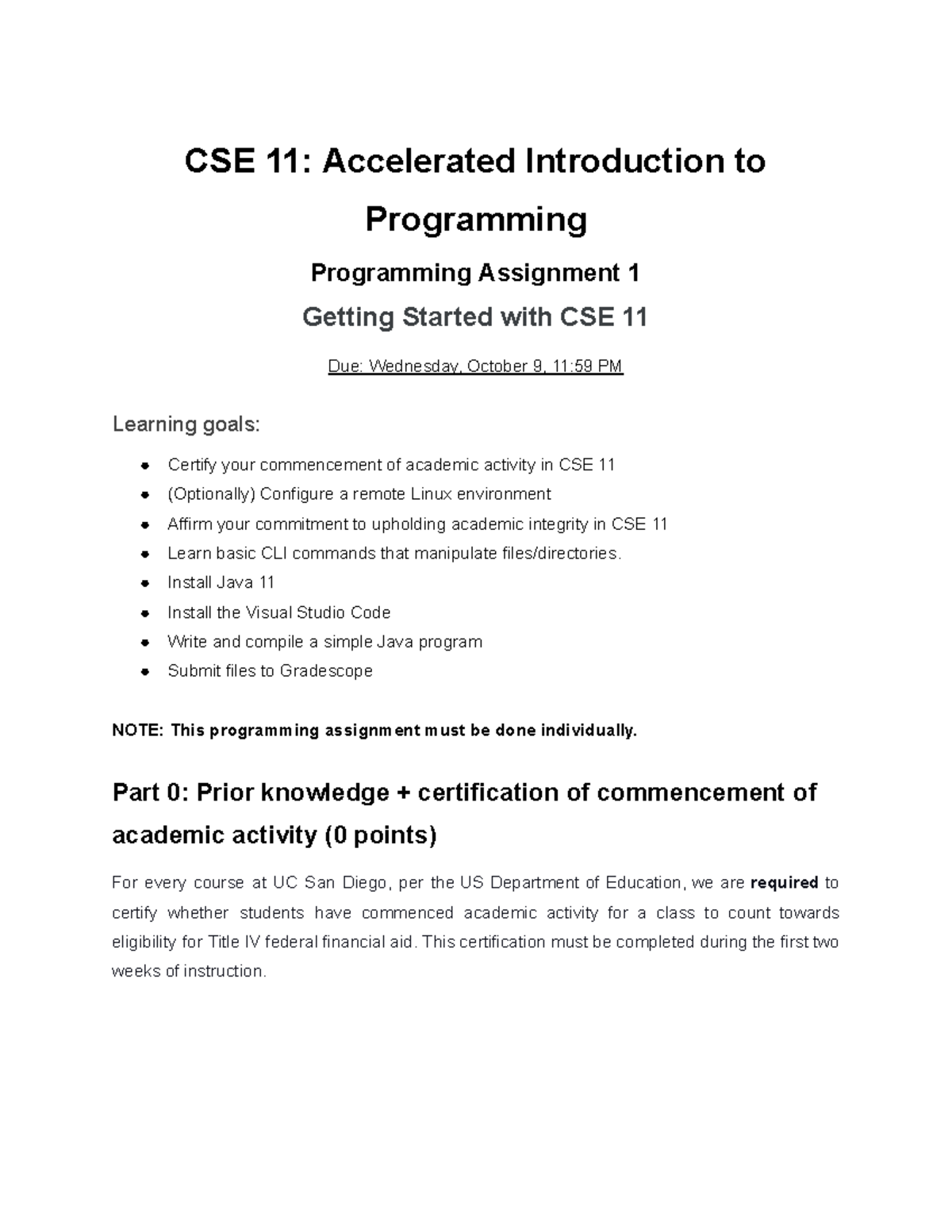 CSE 11 FA24 Assignment 1 - CSE 11: Accelerated Introduction to ...