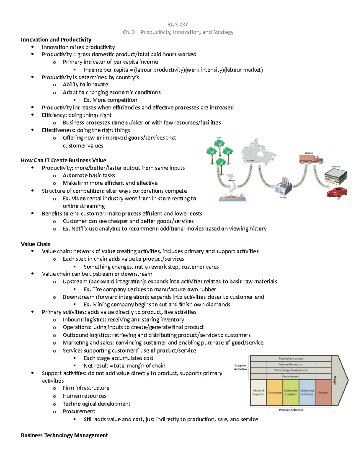 BUS 237 Ch 3 - notes - BUS 237 Ch. 3 – Productivity, Innovation, and ...