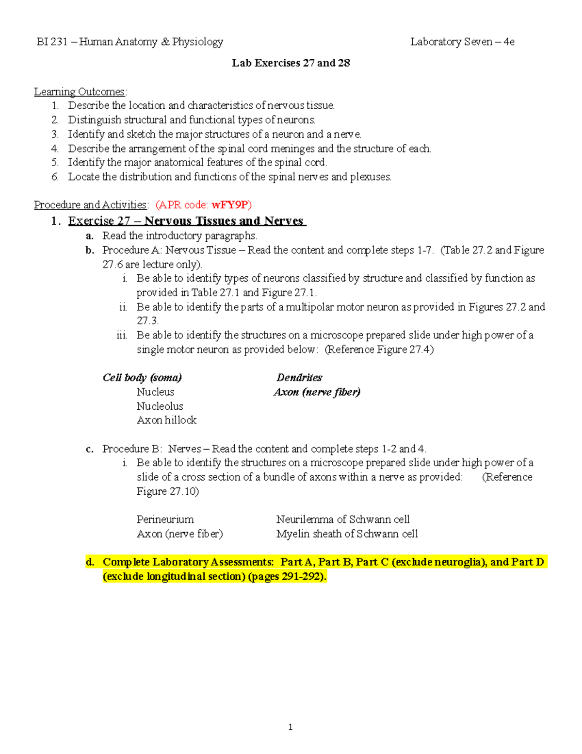 BI 231 - Laboratory 7 - Martin 4e - BI 231 – Human Anatomy & Physiology ...