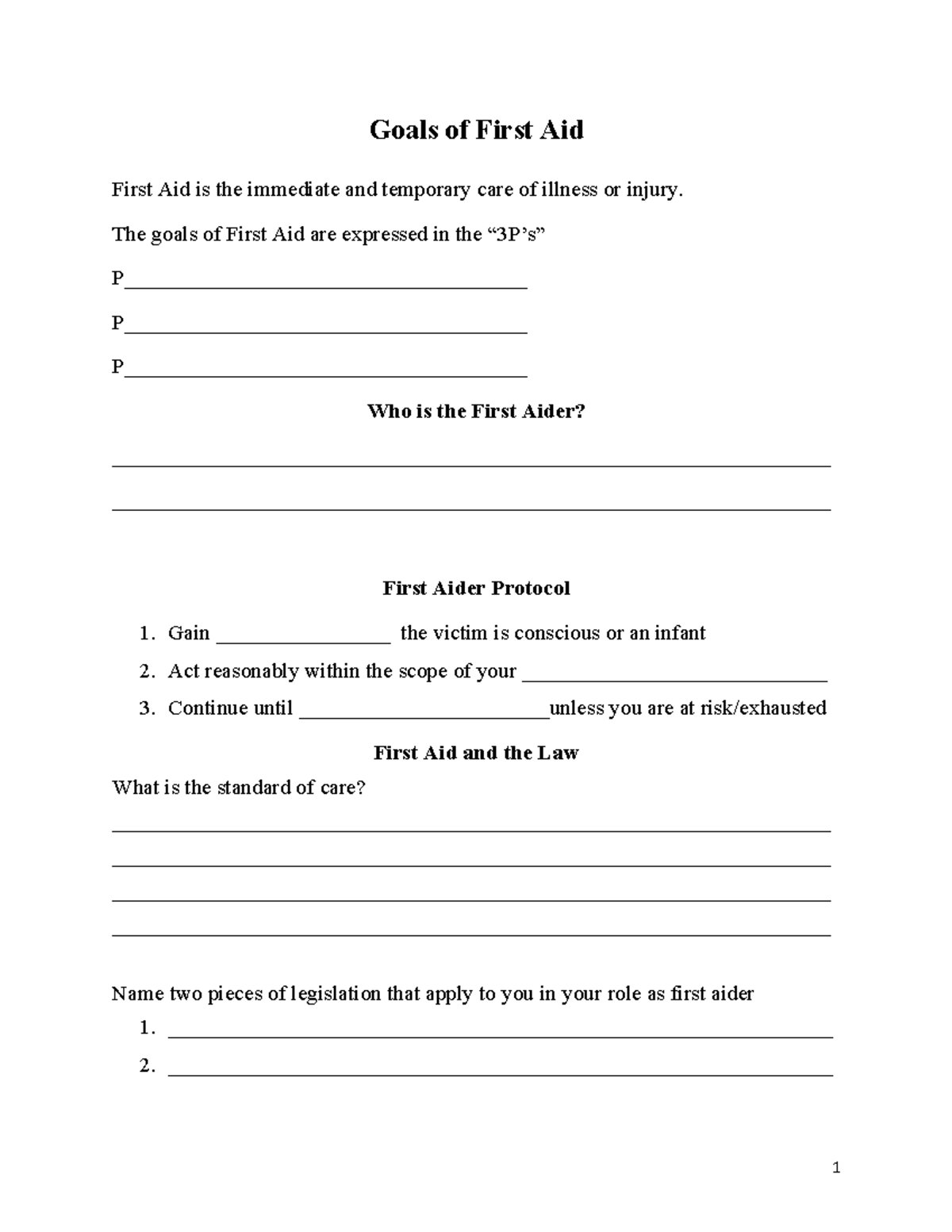 SFA handouts for health and safety for test Goals of First Aid First
