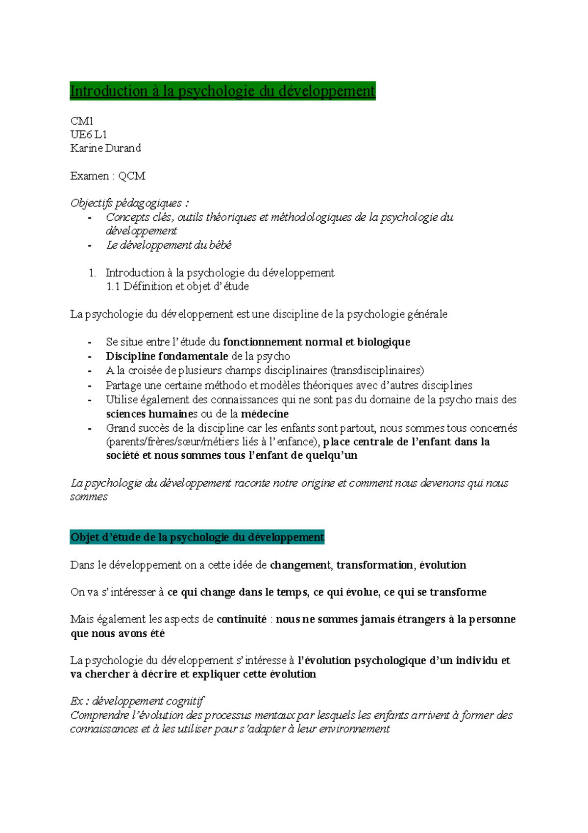 Introduction à la psychologie du développement CM1_L1psycho ...