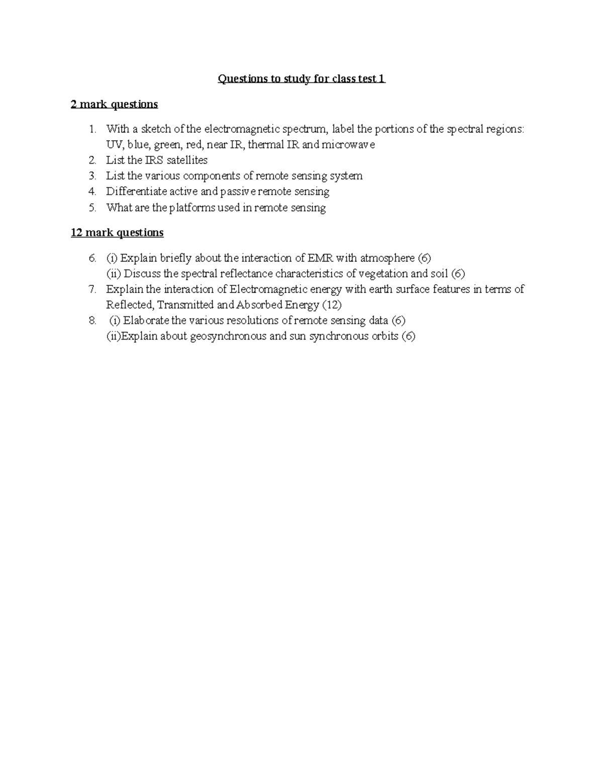 Questions to study for class test 1 - Studocu