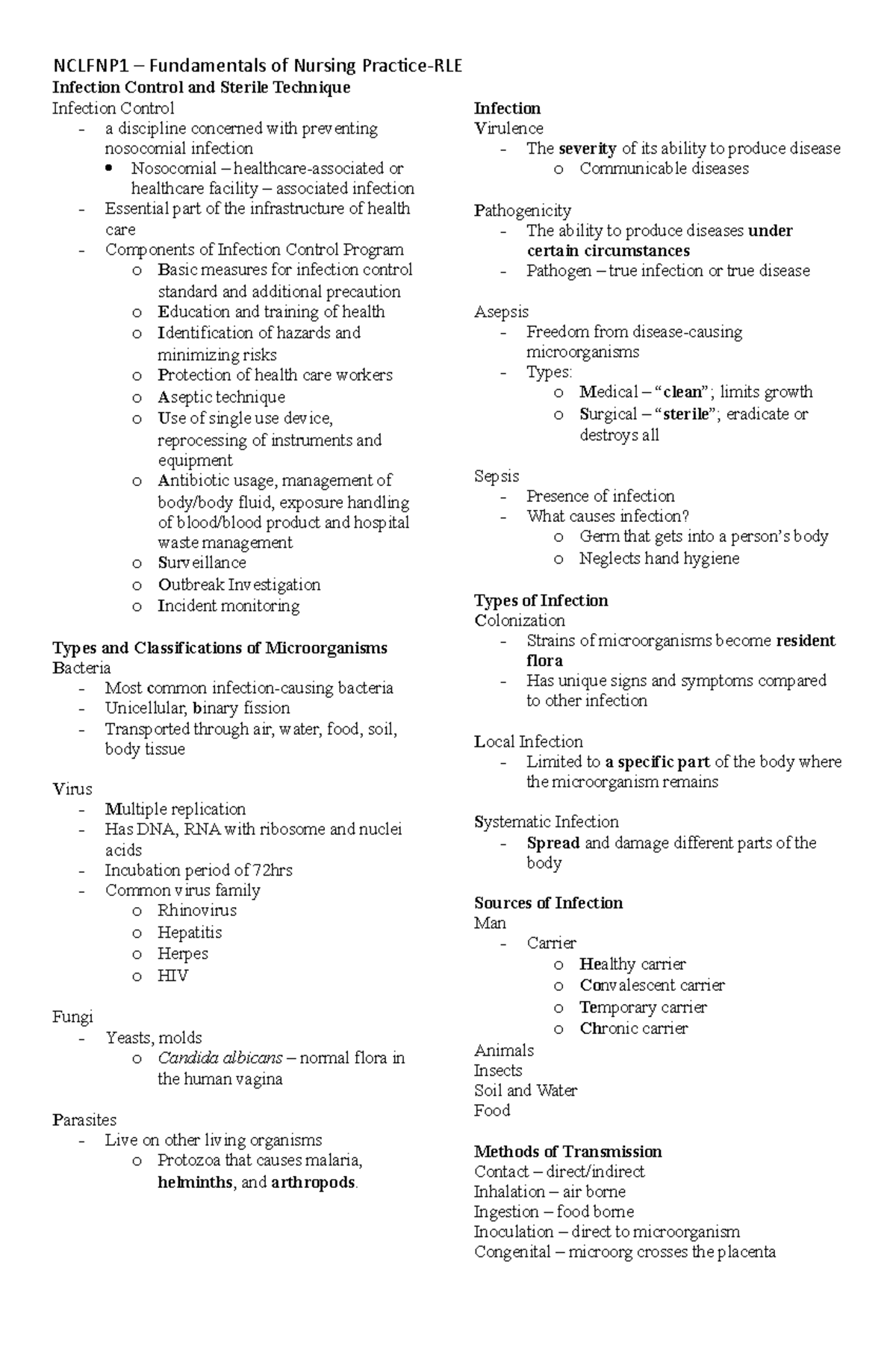 Nclfnp 1 - Chapter 1 - Lecture Notes for Fundamentals of Nursing ...