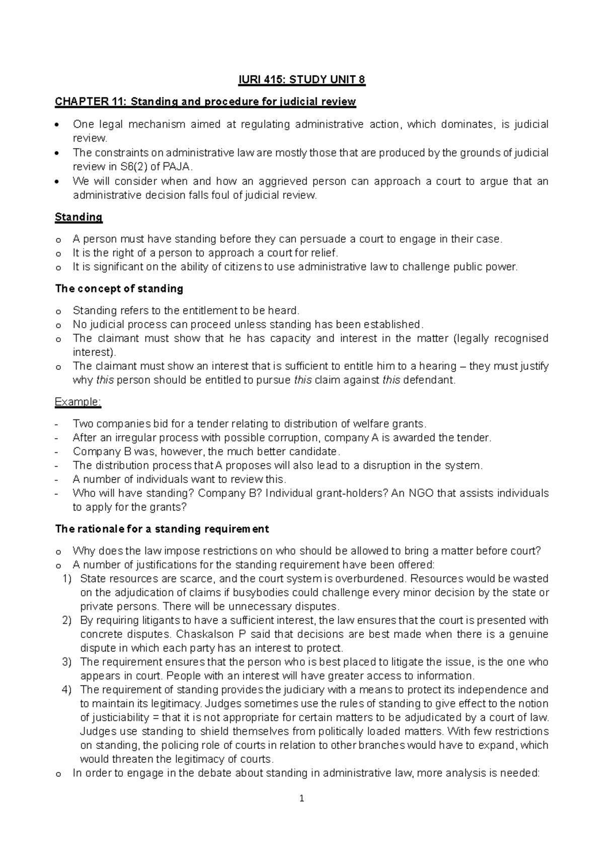 SU8 - Summary Administrative Law - IURI 415: STUDY UNIT 8 CHAPTER 11 ...