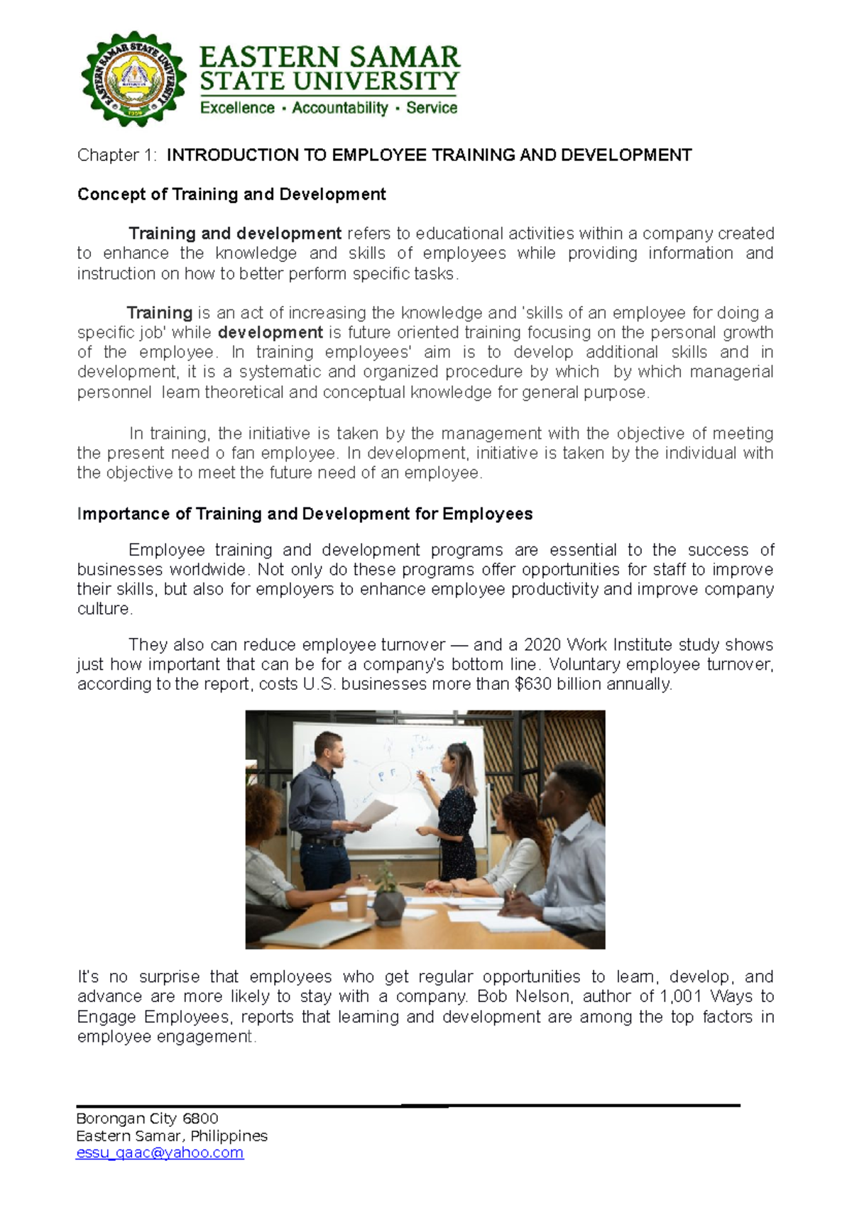 Chapter 1 - Intro to Training and Development - Chapter 1: INTRODUCTION ...