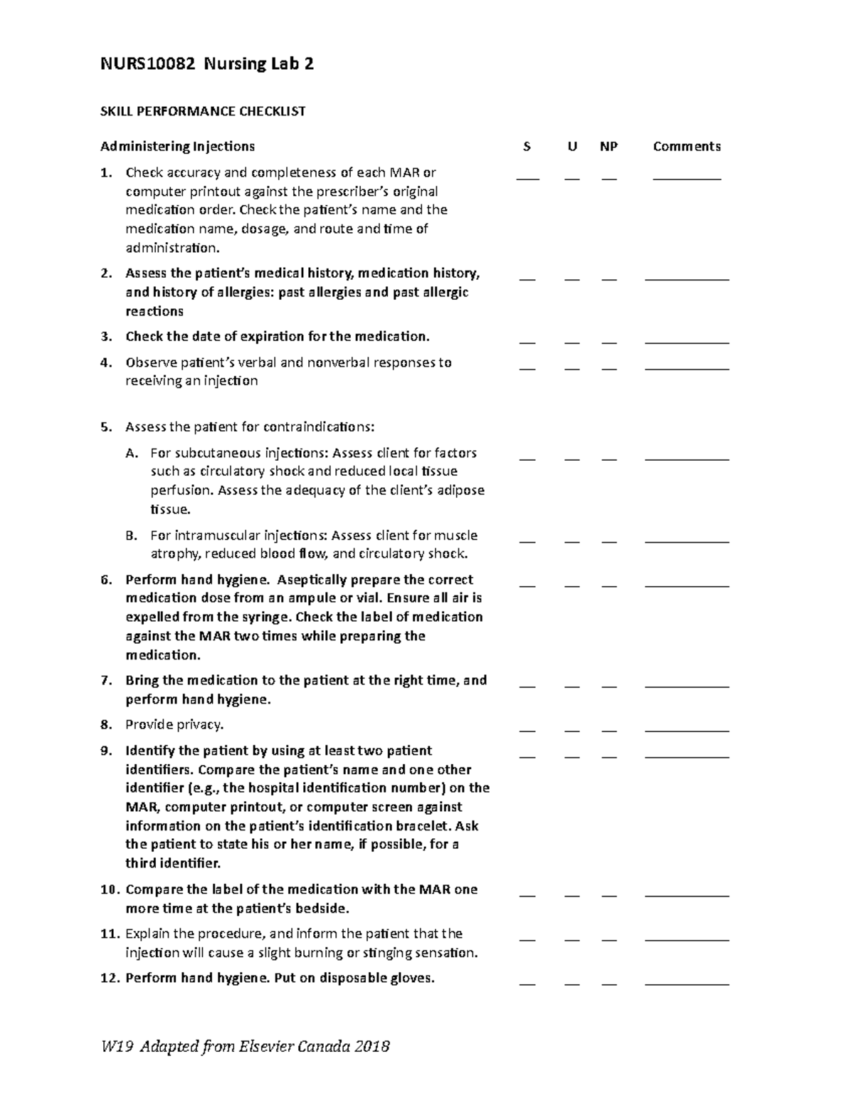 Administering Injections (SC, IM, ID) W19 - NURS10082 Nursing Lab 2 ...