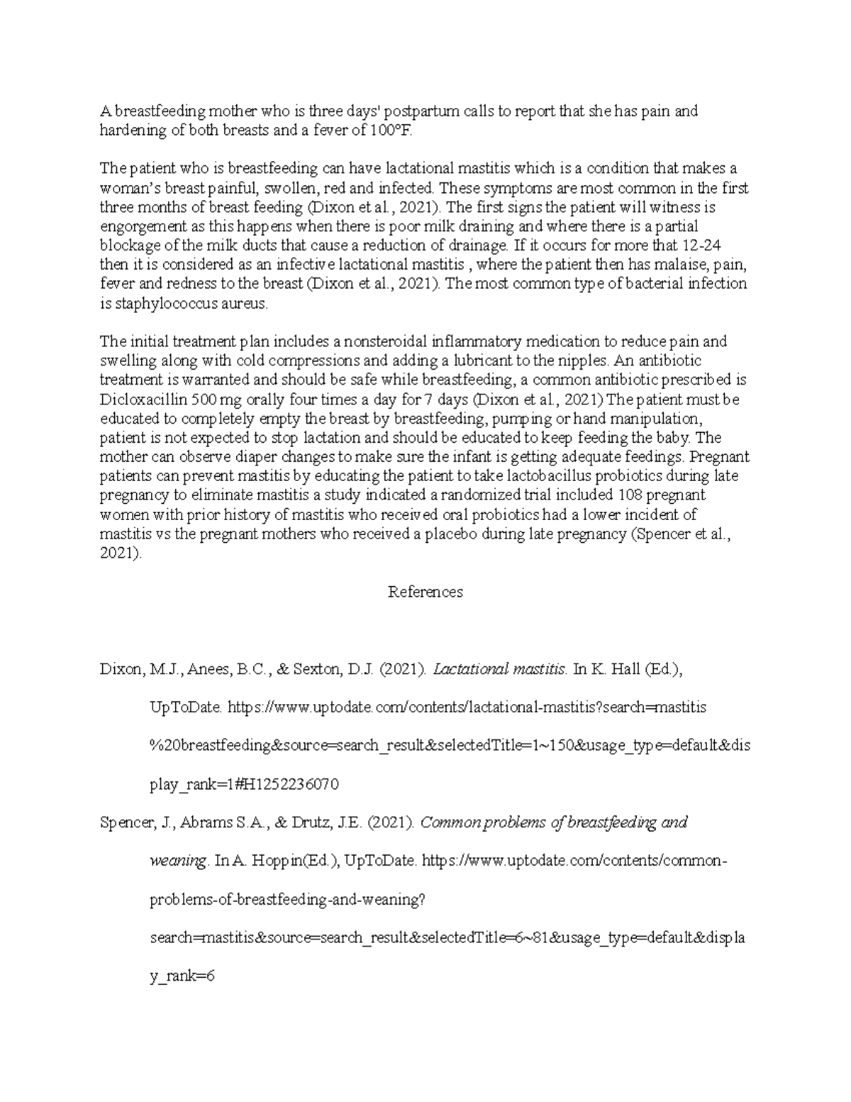 Patient case scenario with treatment plan and references - A ...