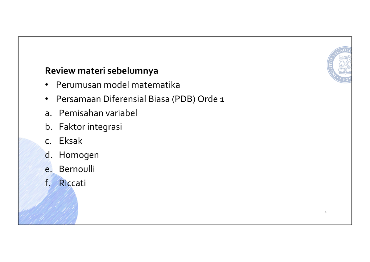 8 PD Orde Tinggi 2022 - MATEMATIKA REKAYASA - ####### Review Materi ...