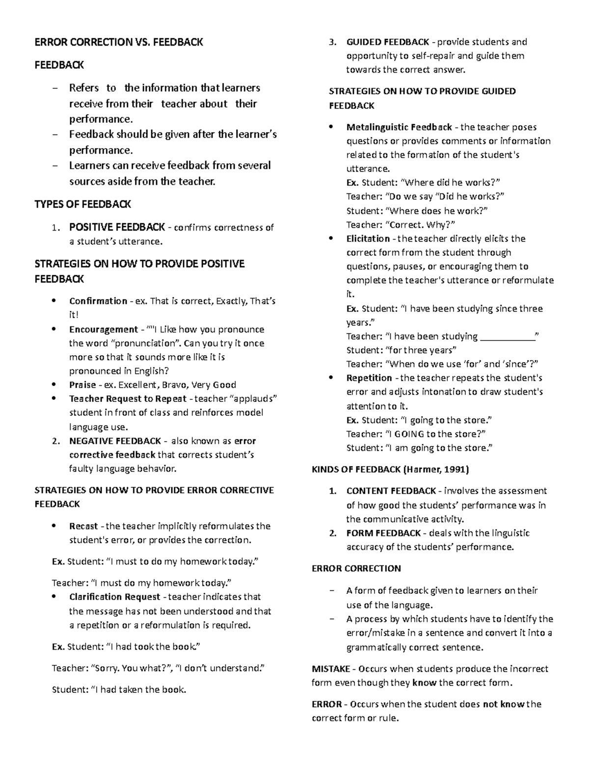 EngEd5555555555 ERROR CORRECTION VS. FEEDBACK FEEDBACK Refers to the information that