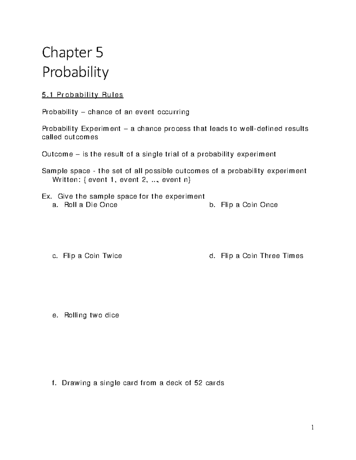 Ch 5 Student Notes Probability With Practice Problems Chapter 5 