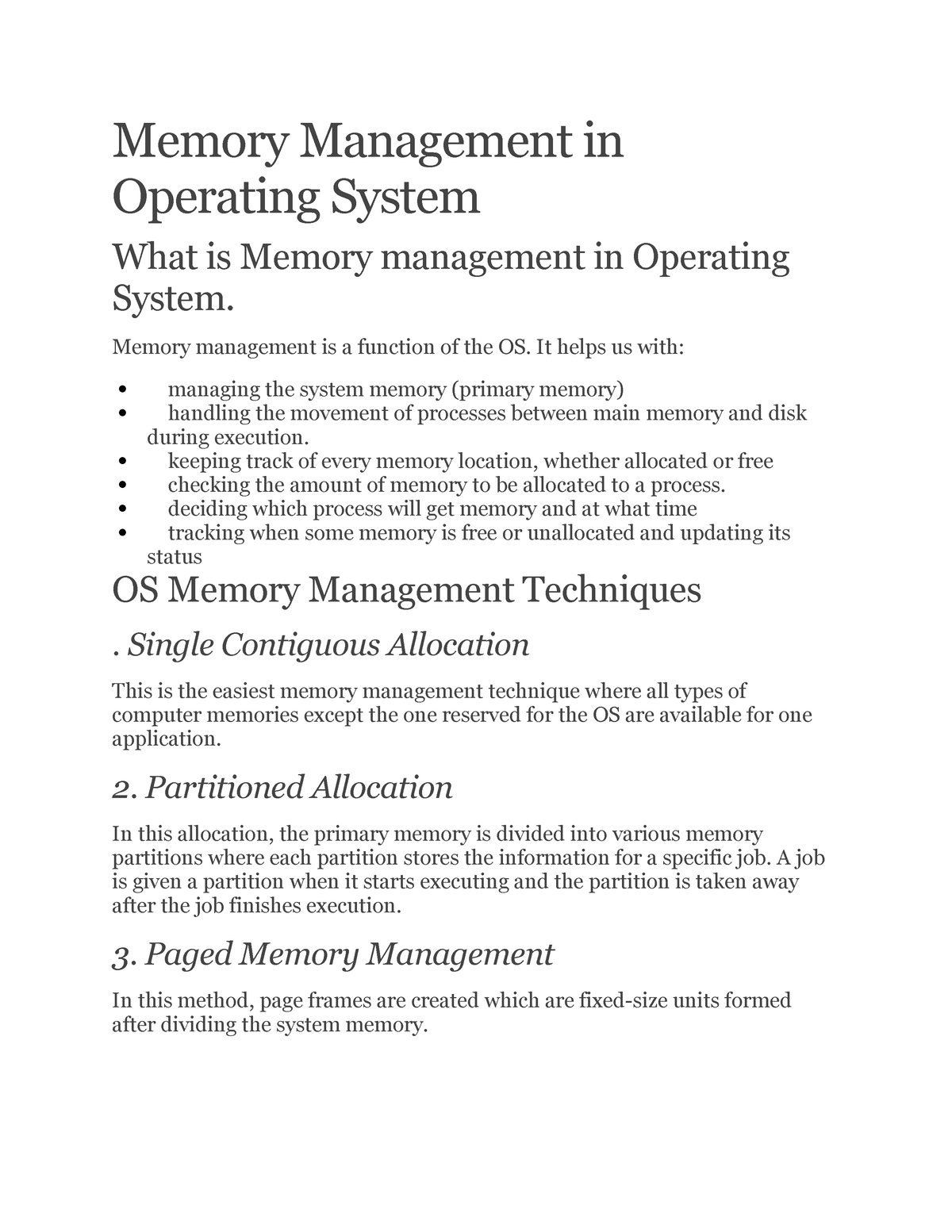 Memory Management In Operating System - Memory Management Is A Function ...