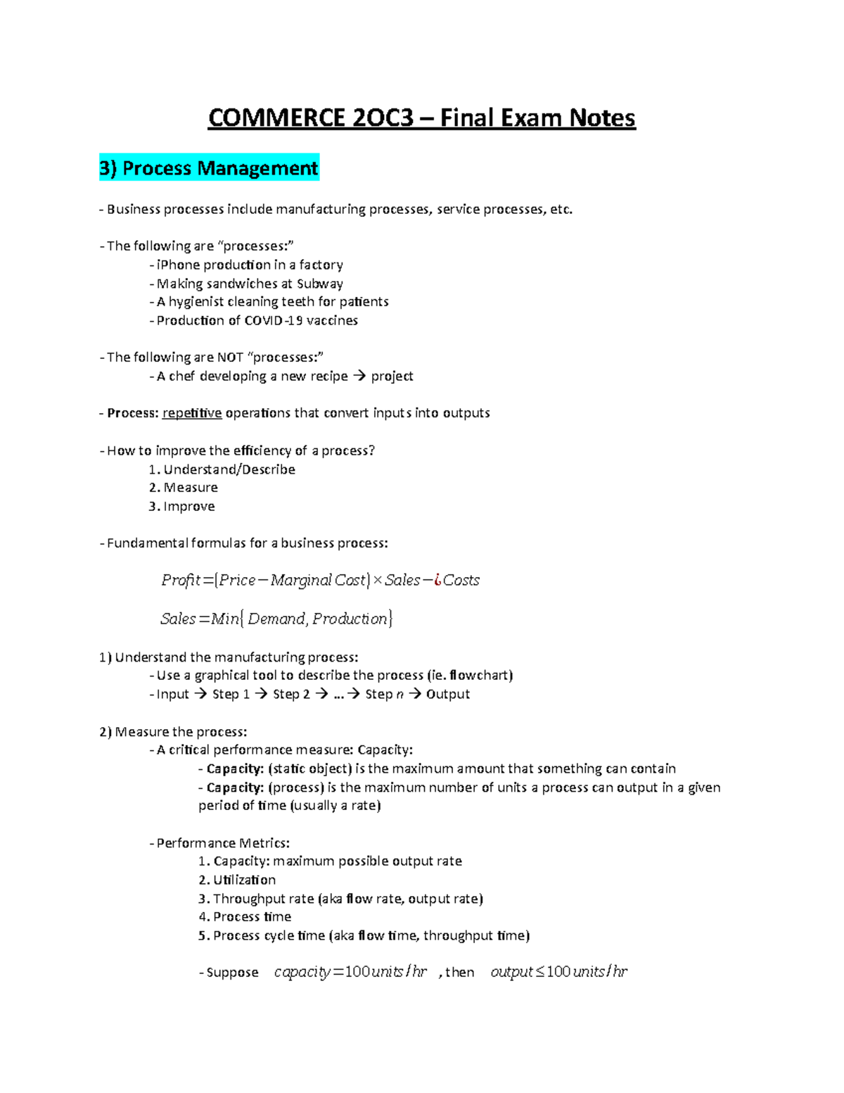 Final Exam Review Notes - Commerce 2Oc3 - McMaster - Studocu