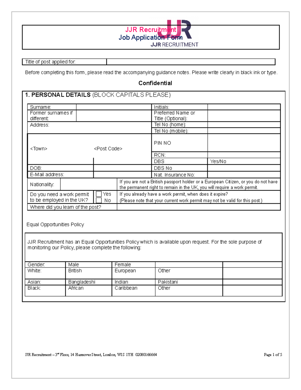 JJR Recruitment new application form JJR Recruitment Job Application