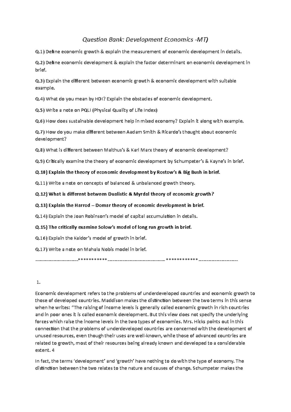 QB-Development Economics - MT (1-8) - Question Bank: Development ...