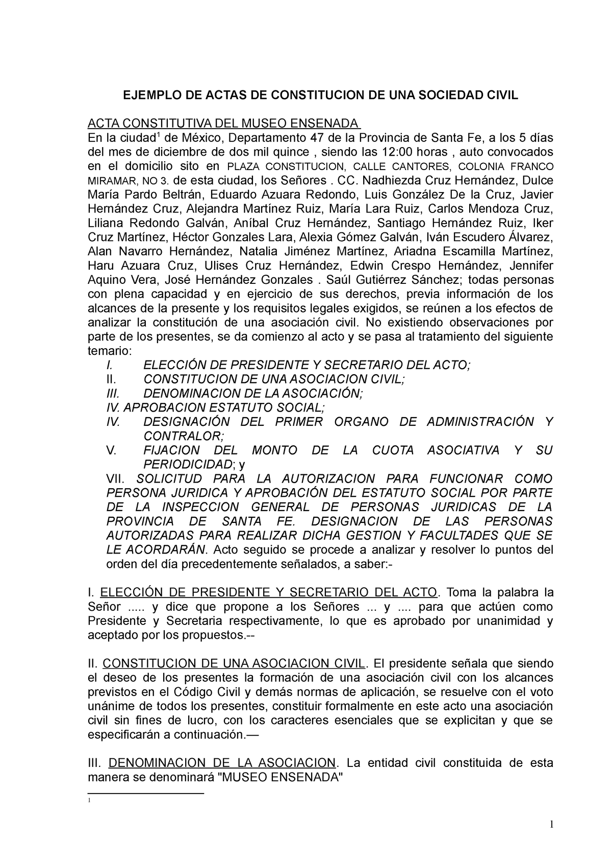 Ejemplo de acta constitutiva de una sociedad civil, formato de relleno -  EJEMPLO DE ACTAS DE - Studocu
