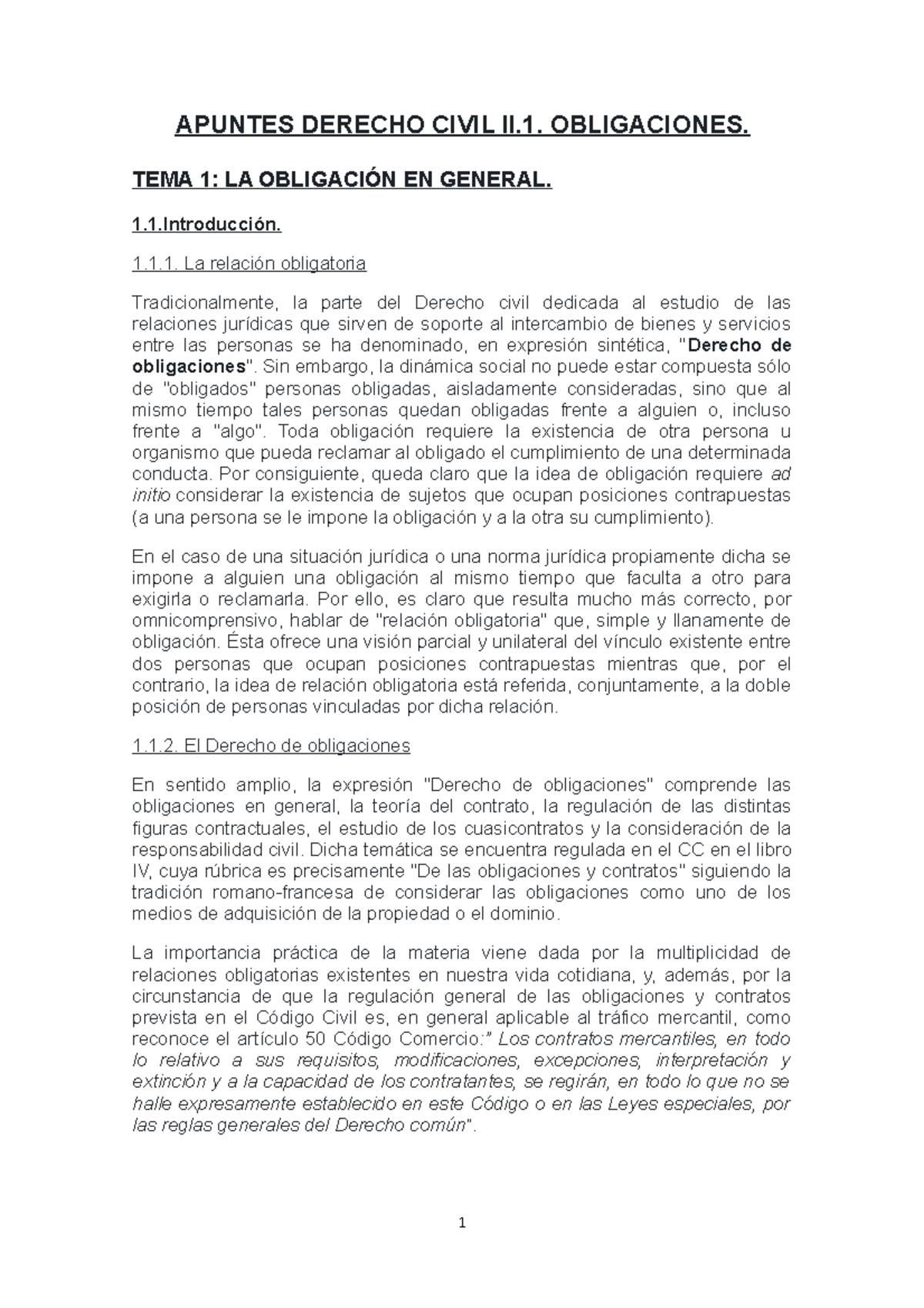 TEMA 1.-LA Obligación EN General - APUNTES DERECHO CIVIL II ...