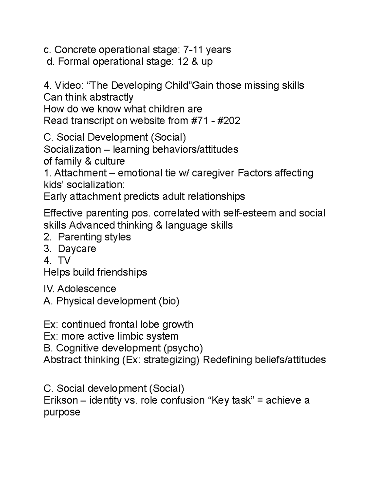 Psych 28 Practice materials with notes c. Concrete operational