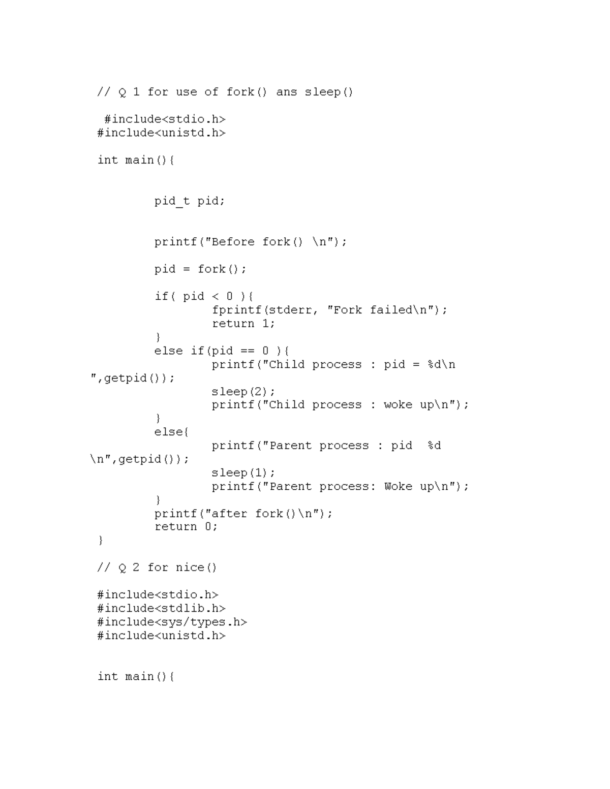 OS-Slip - Hdjejd - // Q 1 for use of fork() ans sleep() #include # ...