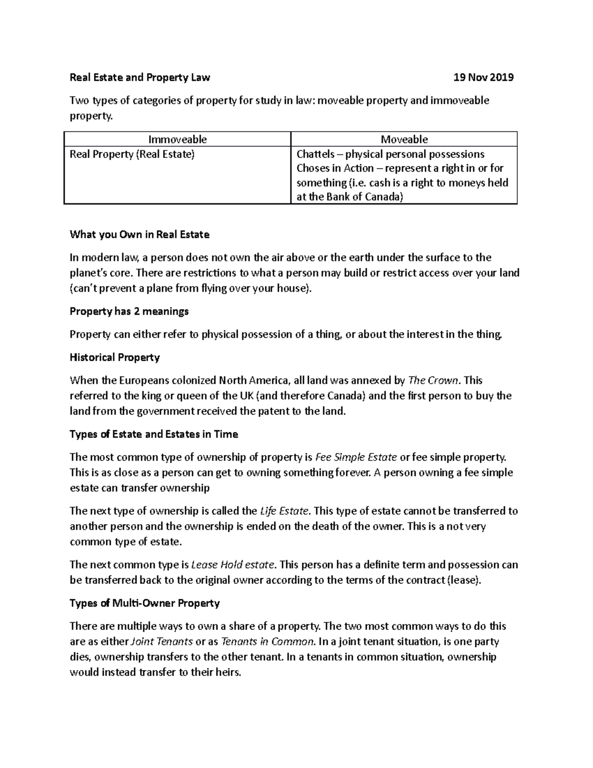Real Estate and Property Law Immoveable Moveable Real Property (Real