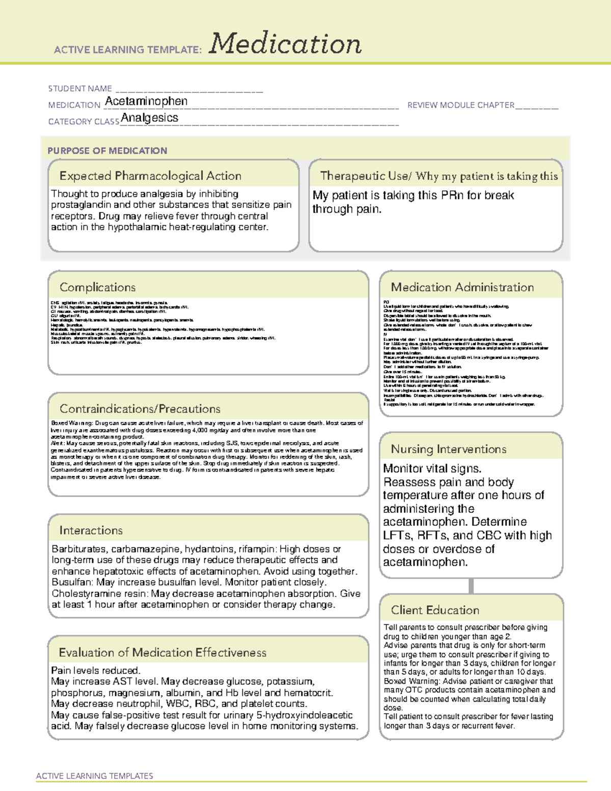 Acetaminophen - sfgdfadgsgearegsfge - ACTIVE LEARNING TEMPLATES ...