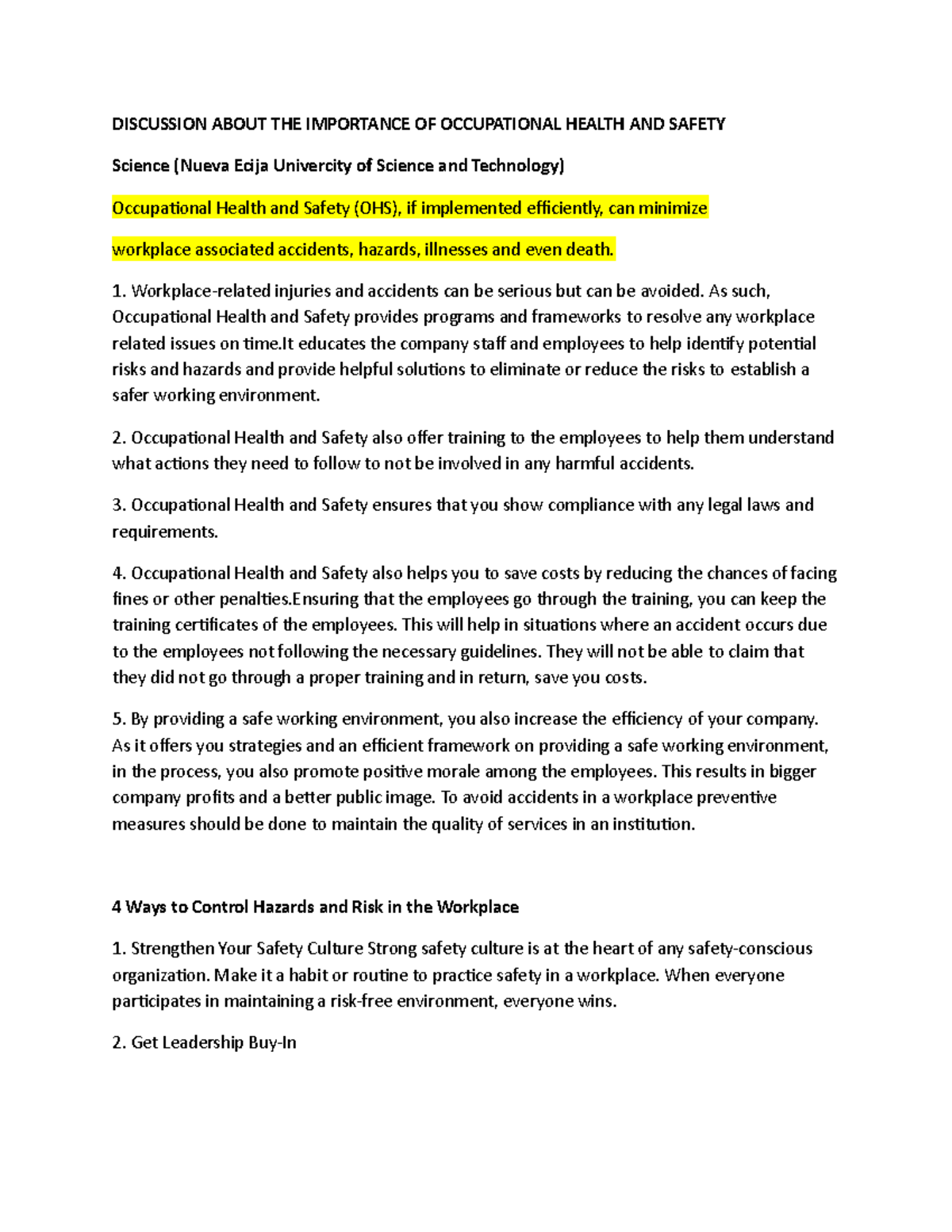 Discussion - Summarizing my lecture about the importance of ...