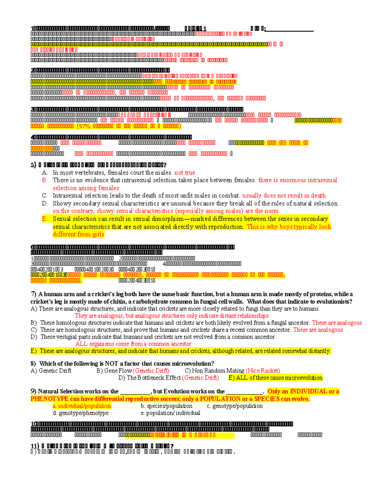 B.+AP+ Evolution+Quiz+ Completed+And+ Corrected - - Studocu