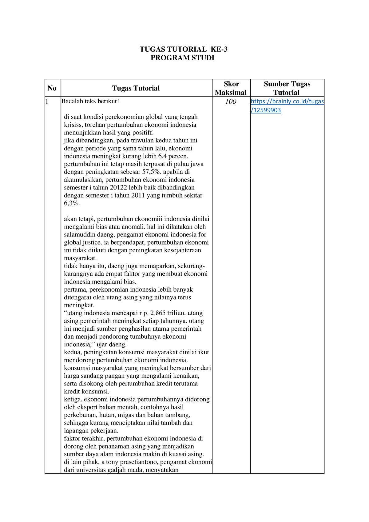 Tugas 3 Bahasa Indonesia Ok - TUGAS TUTORIAL KE- 3 PROGRAM STUDI No ...