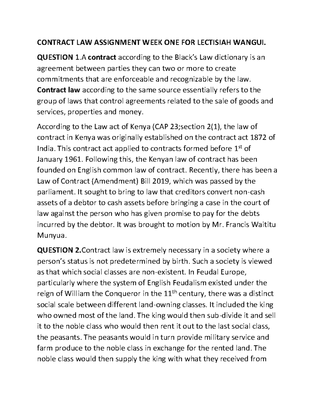 Contract LAW Assignment - CONTRACT LAW ASSIGNMENT WEEK ONE FOR ...