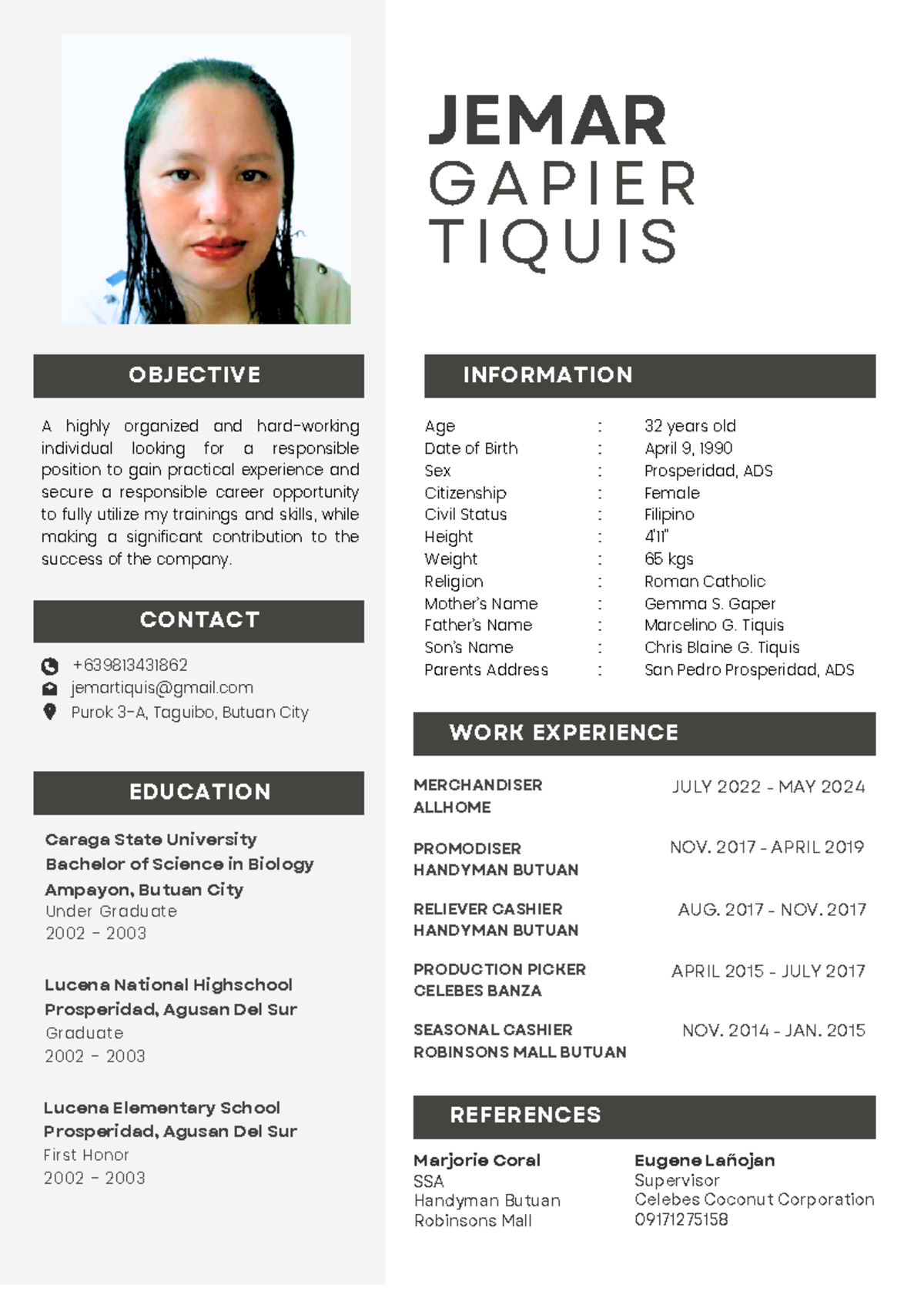Minimalist-CV-Resume - CONTACT INFORMATION WORK EXPERIENCE REFERENCES ...