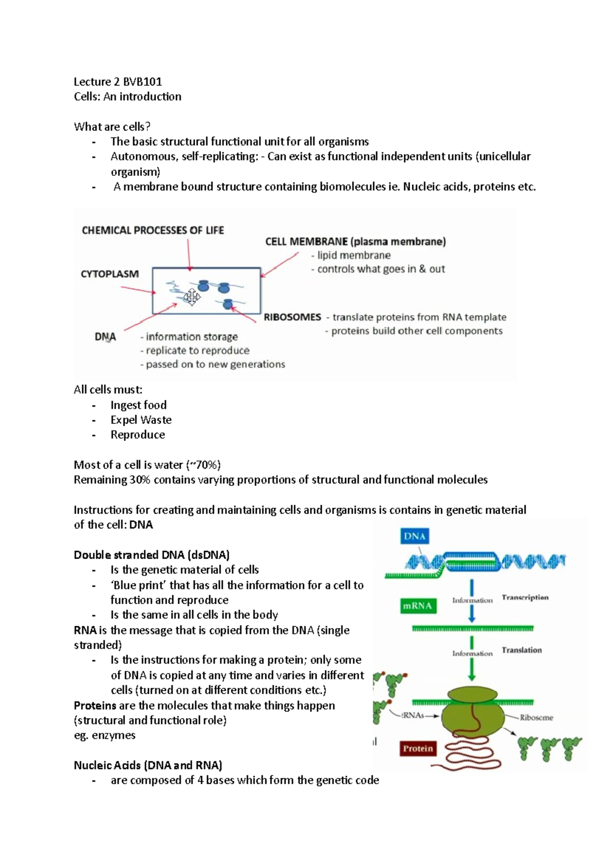 Lecture 2 BVB101 - Lecture 2 BVB101 Cells: An Introduction What Are ...