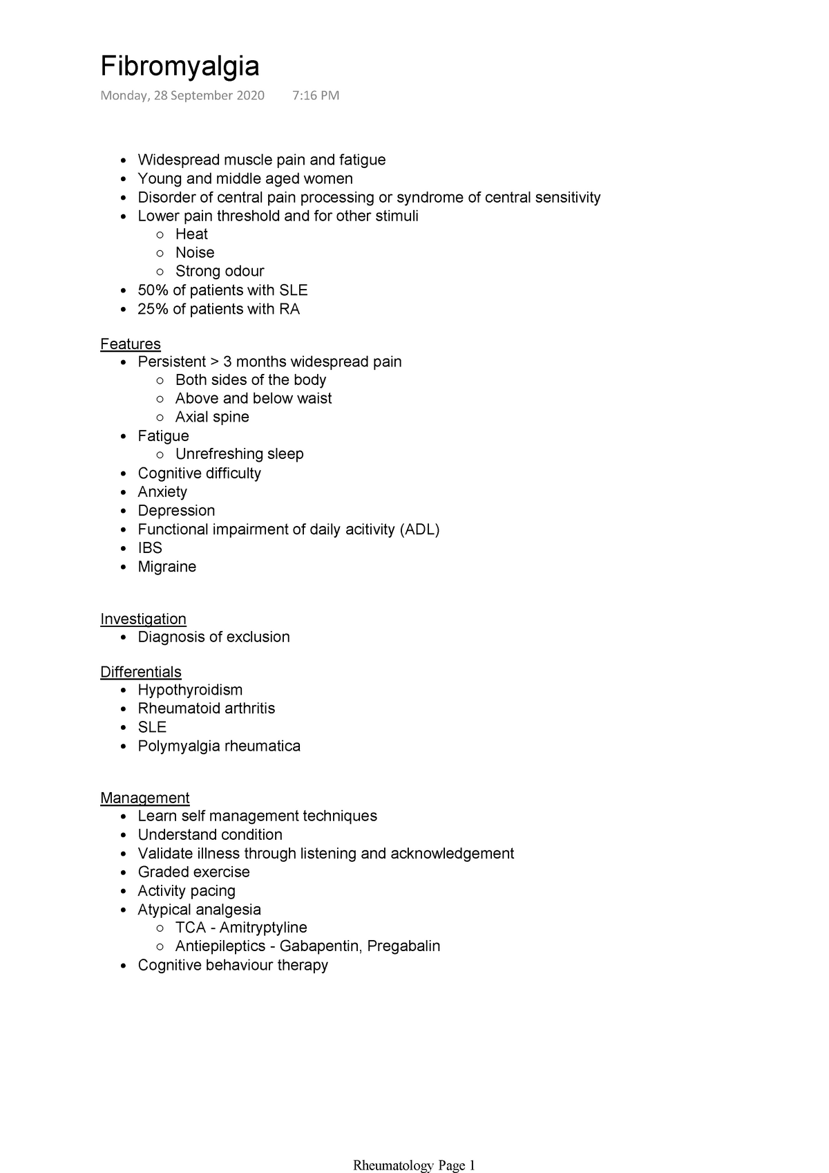 Rheumatology Notes - Fibromyalgia - Widespread muscle pain and fatigue ...