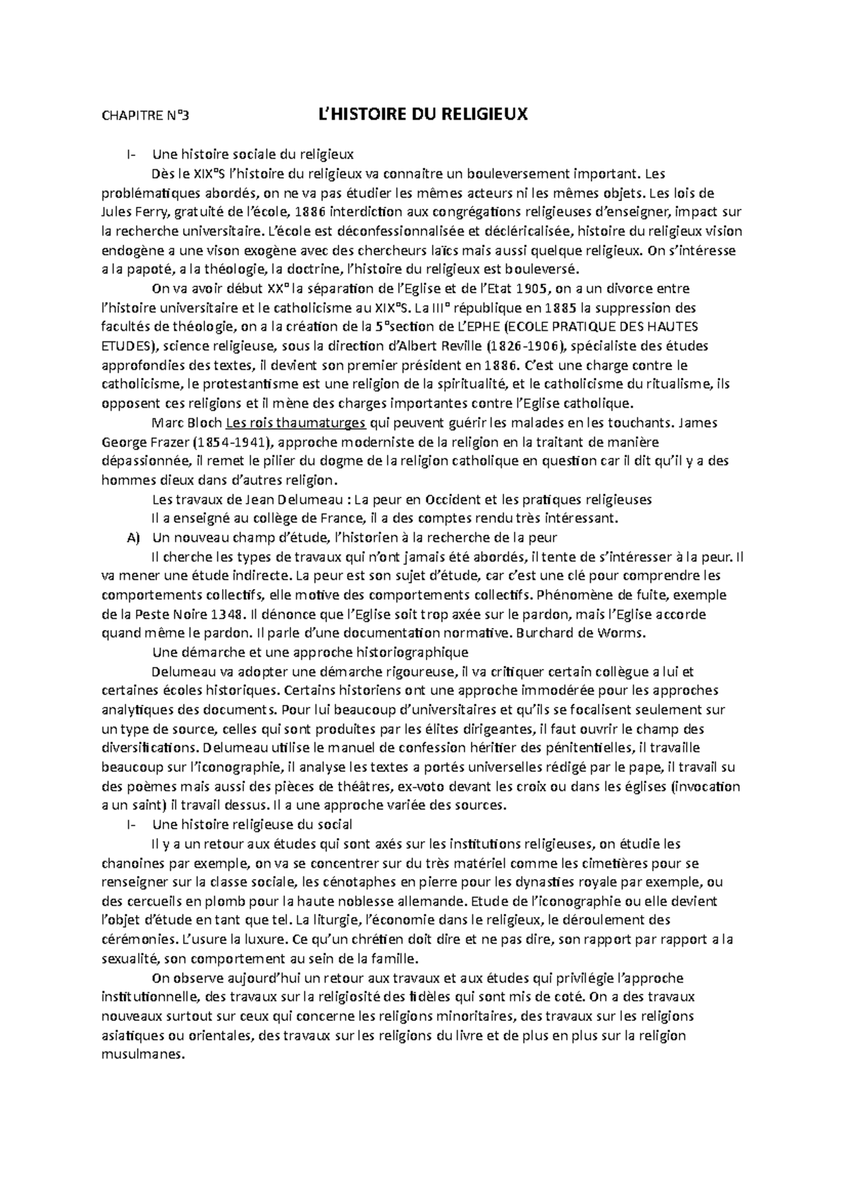 Cours 3 01.02 L’ Histoire DU Religieux - CHAPITRE N°3 L’HISTOIRE DU ...