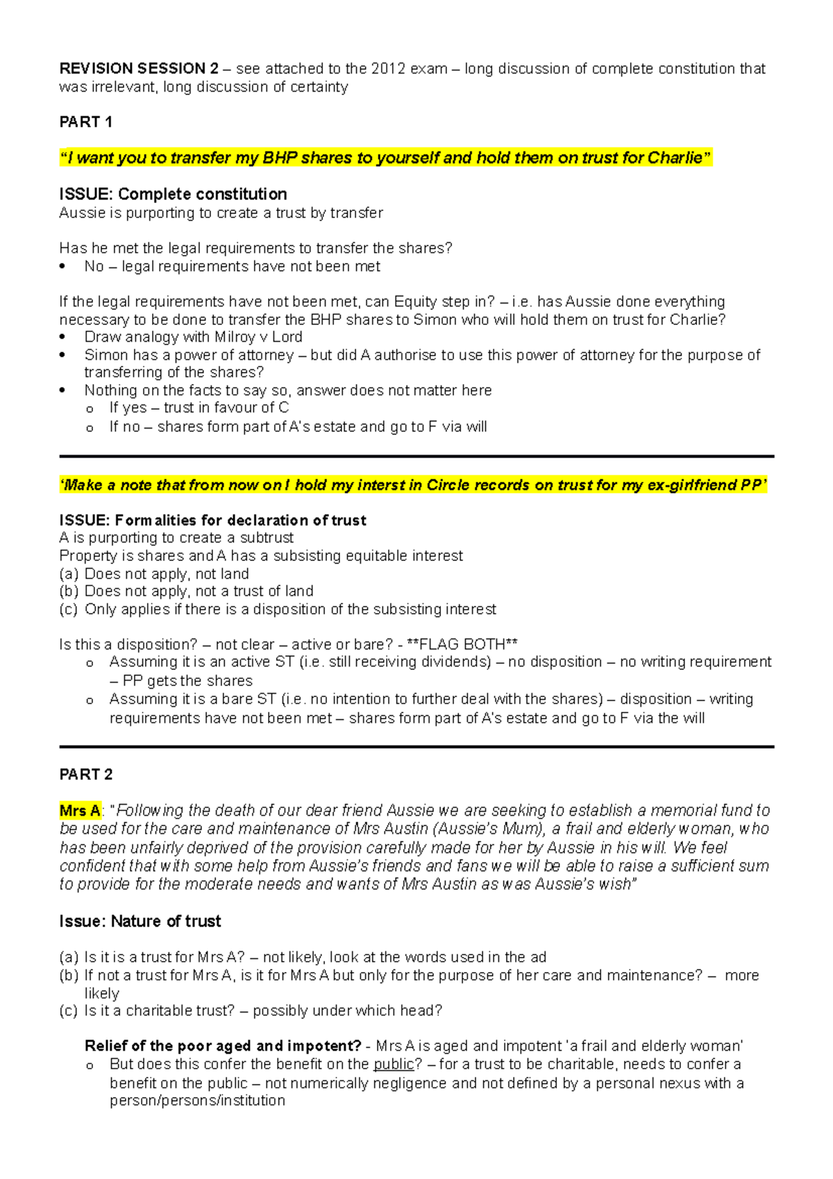 Equity And Trusts Revision Session 2 Revision Session 2 See