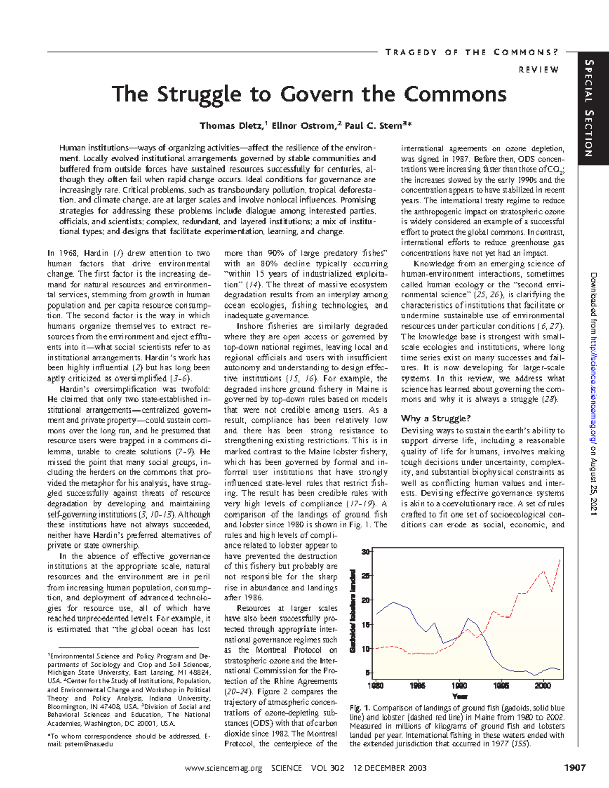 Dietz et al(2003 ) Science R E V I E W The Struggle to Govern the