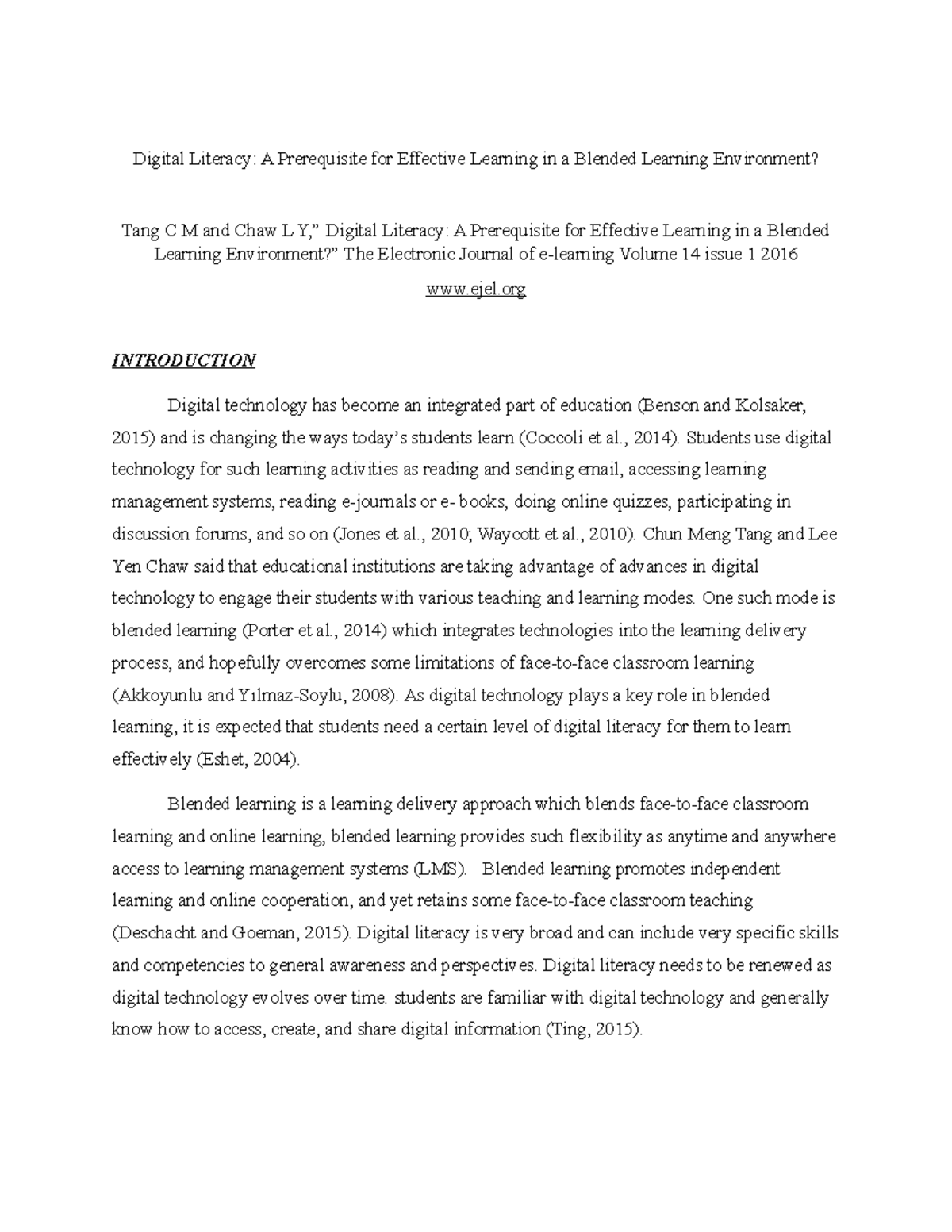 Digital Literacy article review Digital Literacy A Prerequisite for