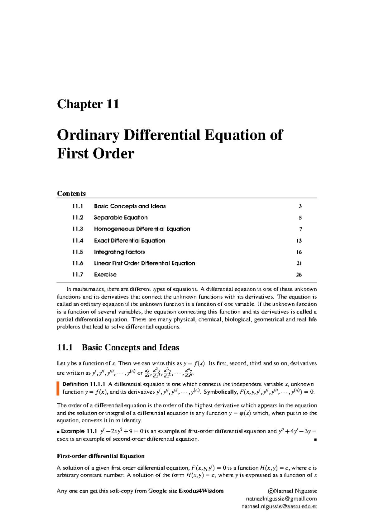 Oridinary differential Equation of First Order - Chapter 11 Ordinary ...