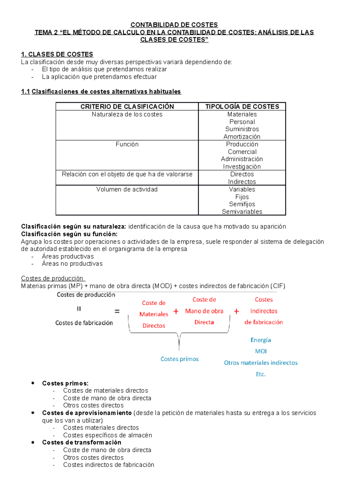 CC T2 - Apuntes 2 - CONTABILIDAD DE COSTES TEMA 2 “EL MÉTODO DE CALCULO ...