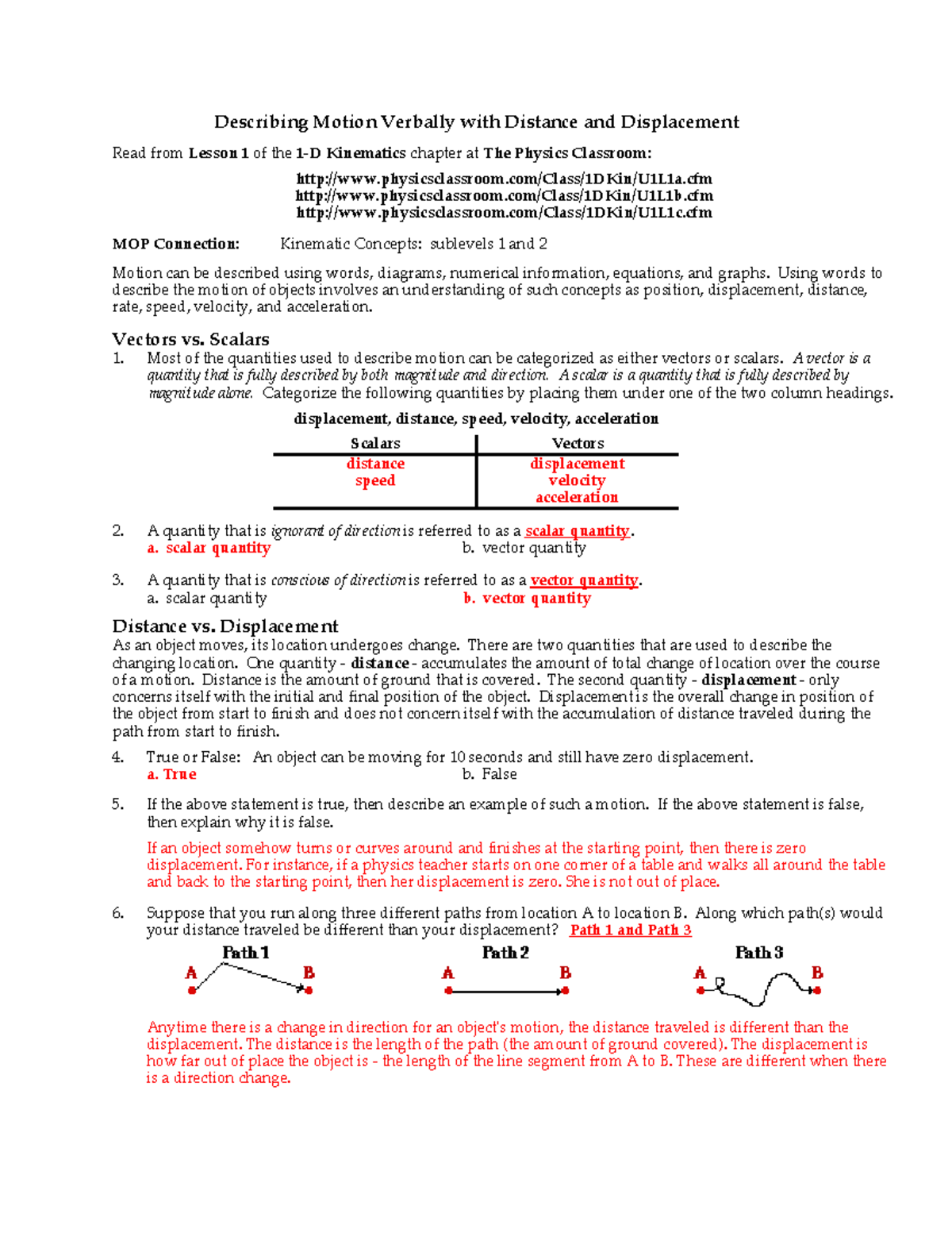 Answers 1 linier motion notes packet (marabella) - Describing Motion ...