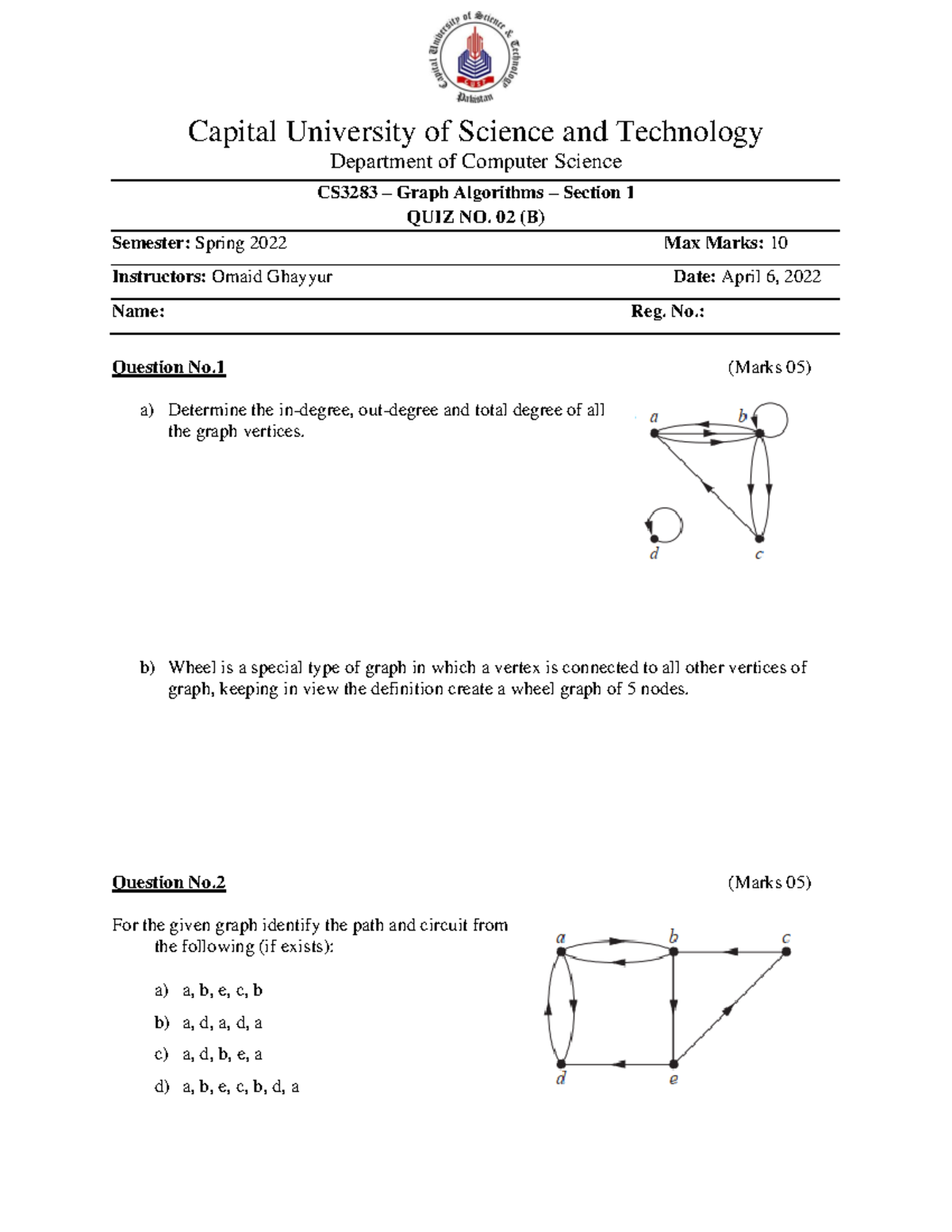 GA Quiz 2B - Fundamentals of Computer science - Capital University of ...