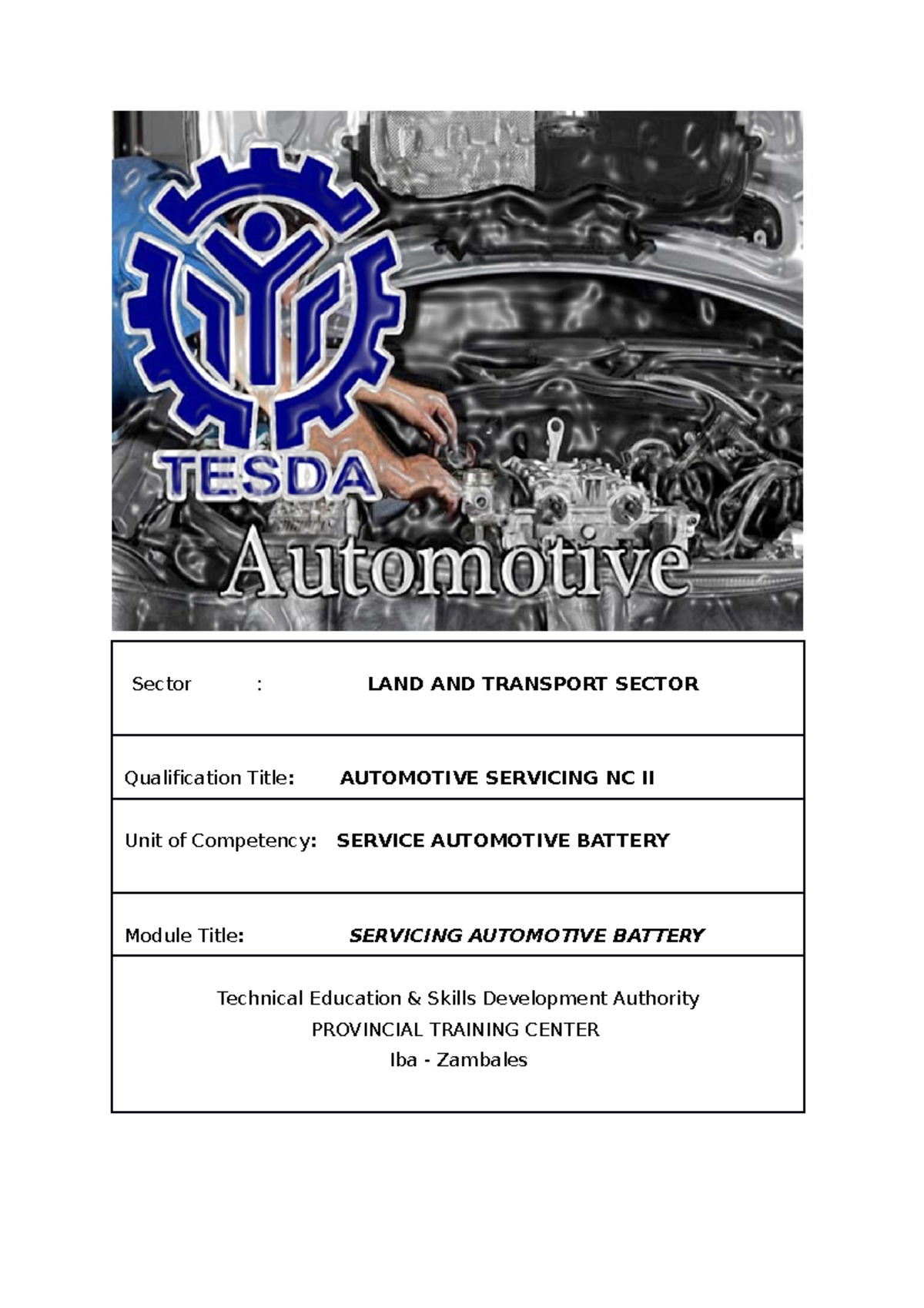 CBLM Final - TM1 - Sector : LAND AND TRANSPORT SECTOR Qualification ...