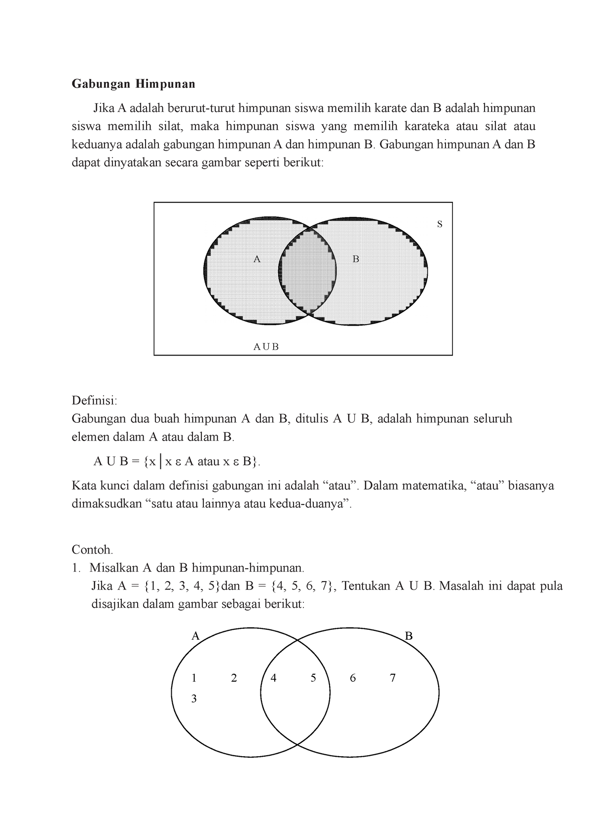 Gabungan Himpunan - S A B A U B A B 1 3 2 4 5 6 7 Gabungan Himpunan ...