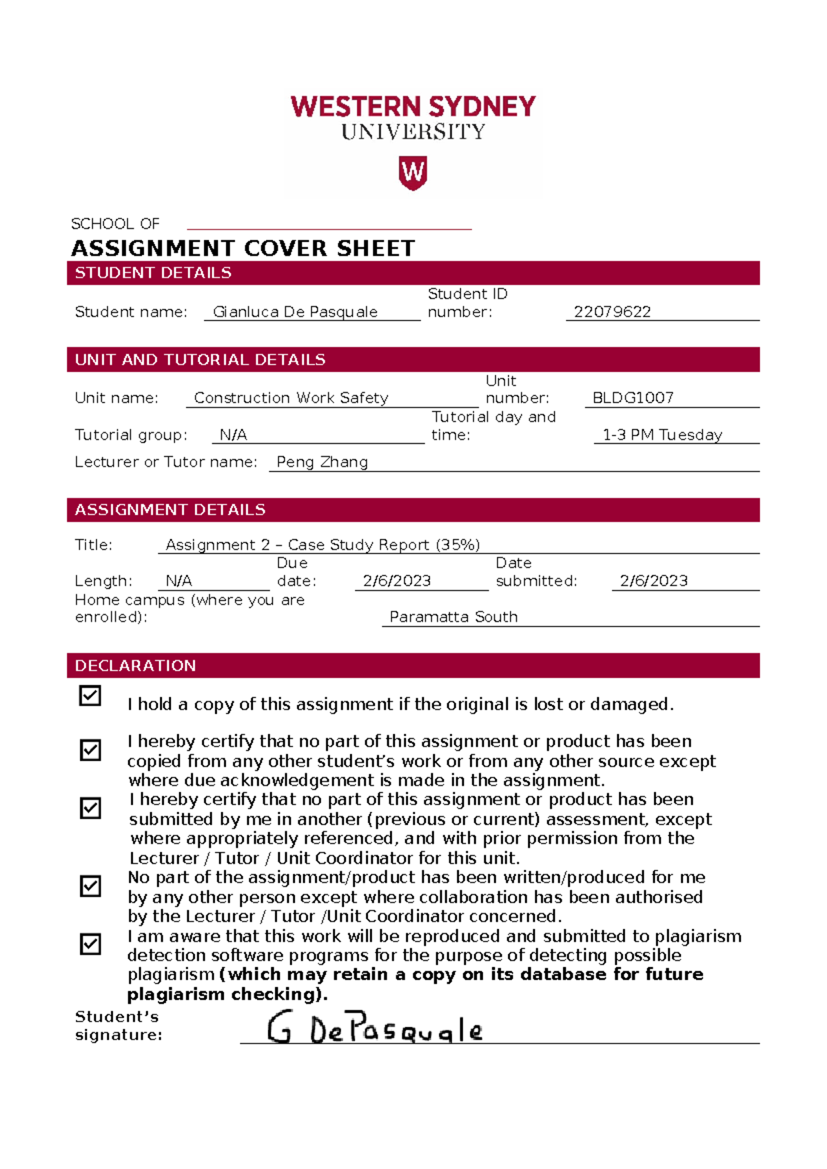 Construction Work Safety Assignment 2 - 22079622 - SCHOOL OF ASSIGNMENT ...