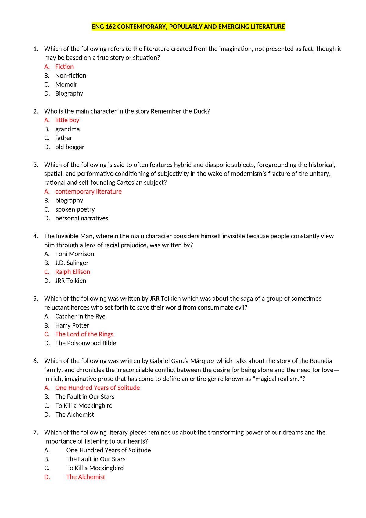 ENG 162 Contemporary - STUDY NOTES - ENG 162 CONTEMPORARY, POPULARLY ...