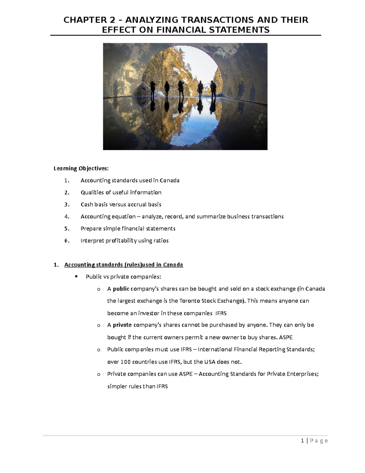 Chapter 2 notes - Learning Objectives: 1. Accounting standards used in ...
