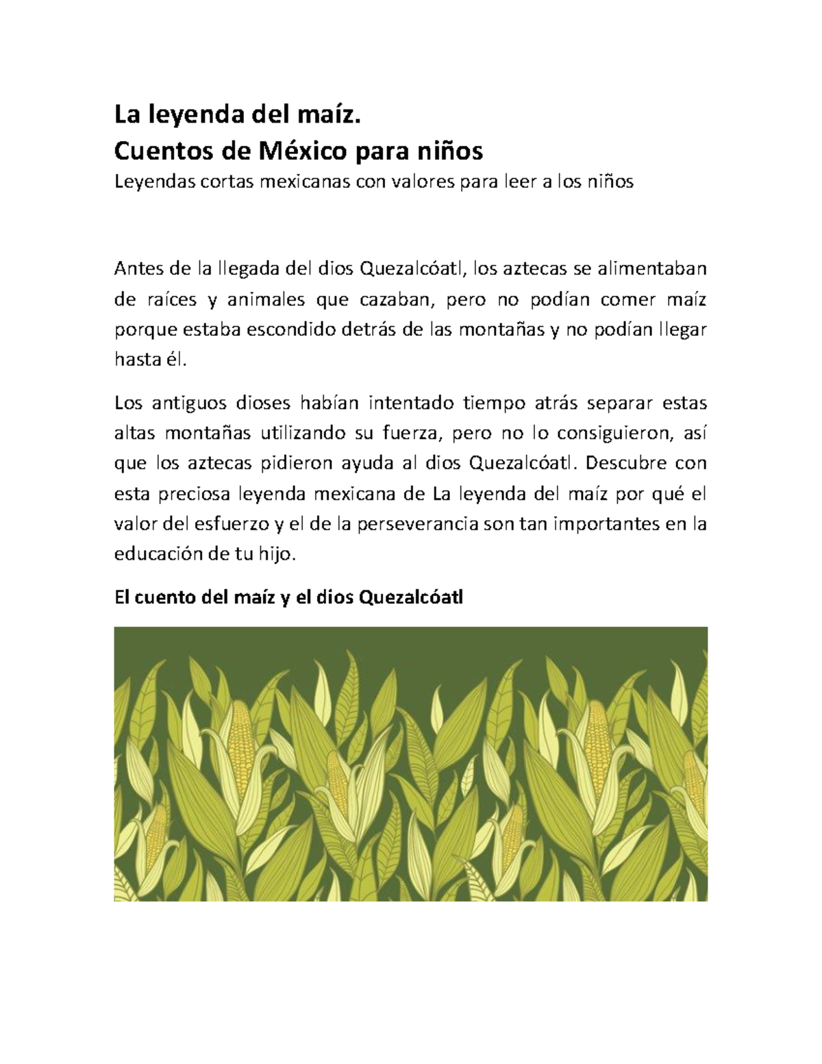 La leyenda del maiez - Recopilación de cuentos - La leyenda del maíz ...