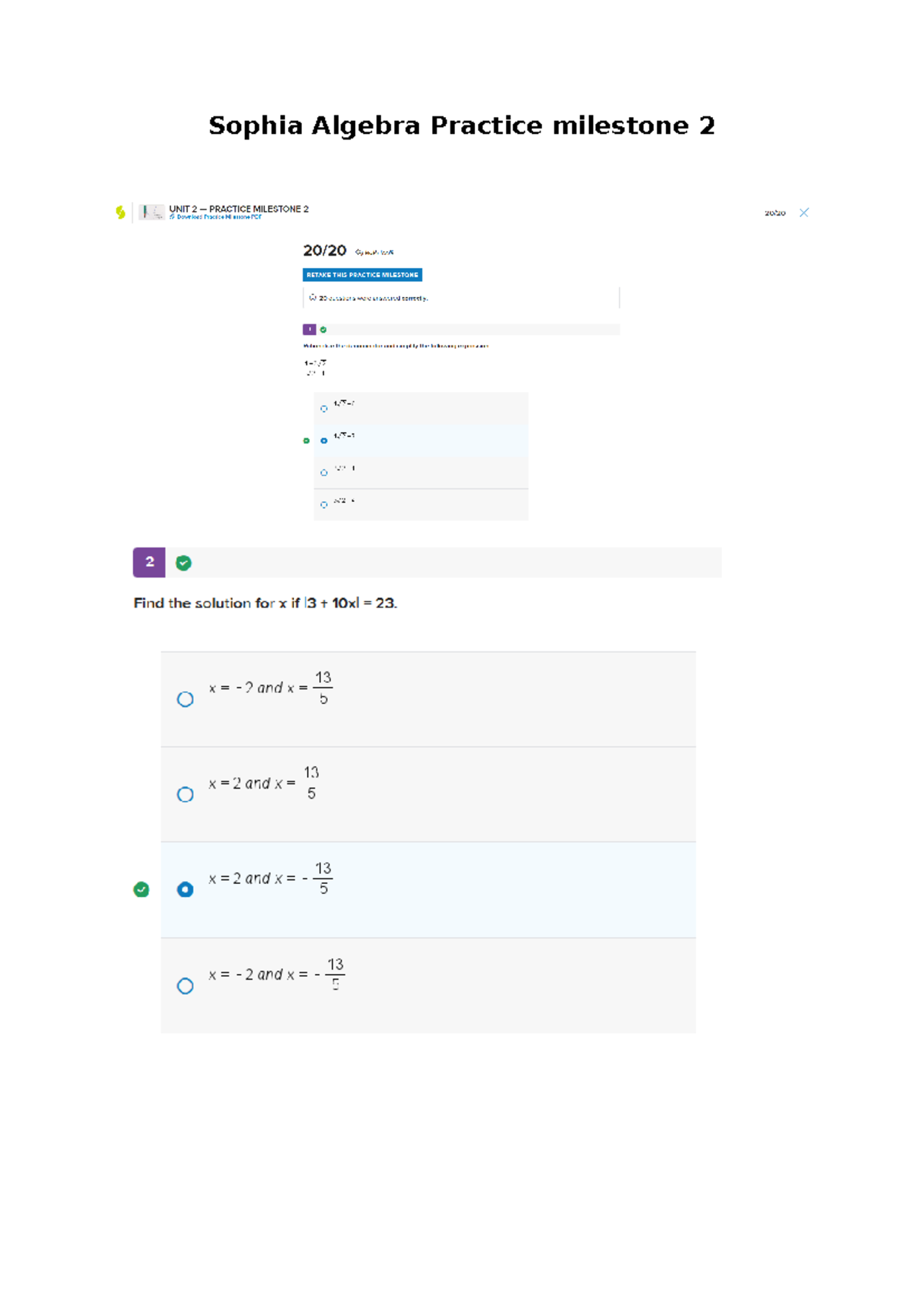 Sophia Algebra Practice milestone 2 x 2 and x 13 13 5 13 X 2 and 5 X