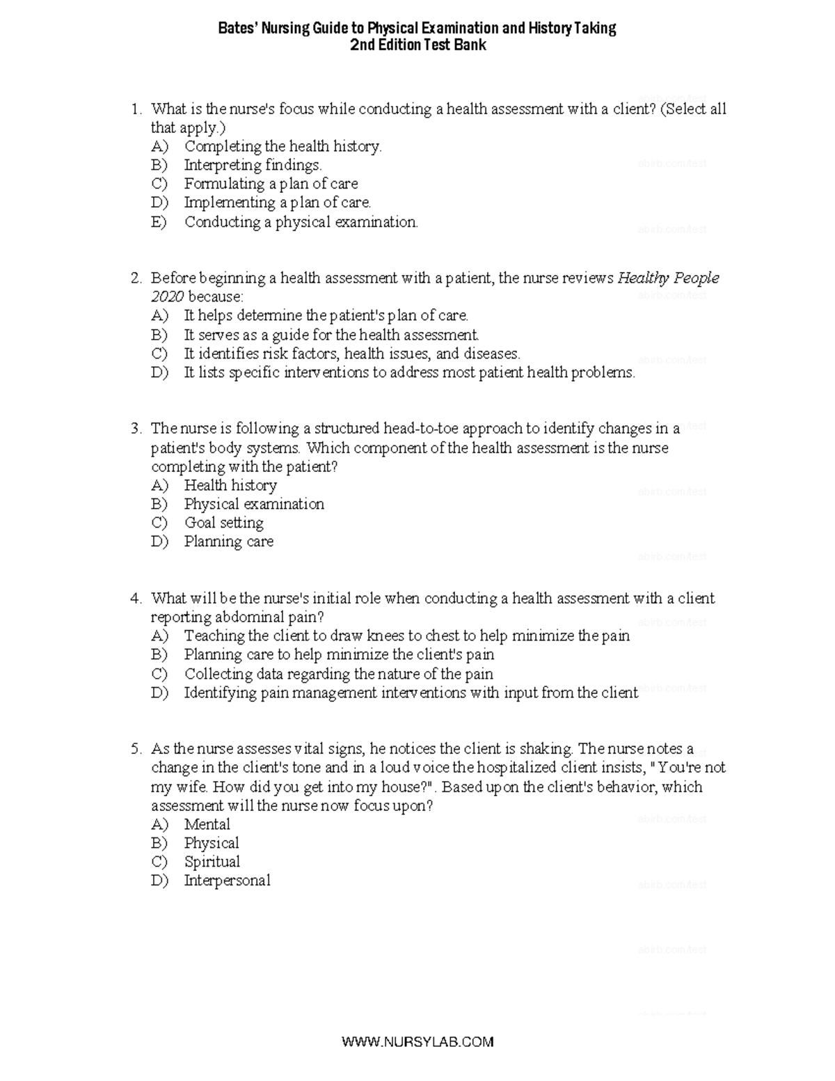 Chapter 1 Nursing Test Bank - Page 1 1. What Is The Nurse's Focus While ...